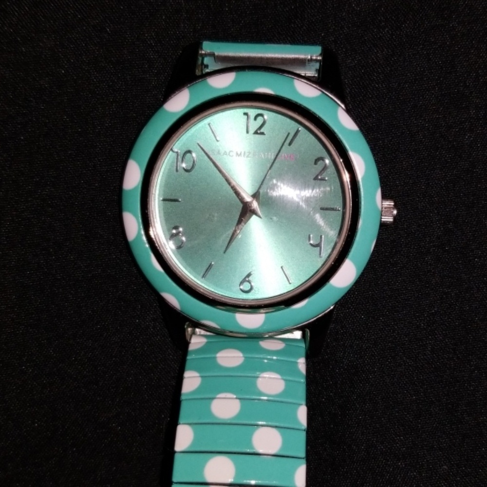 Isaac Mizrahi aqua & white dot stretch watch